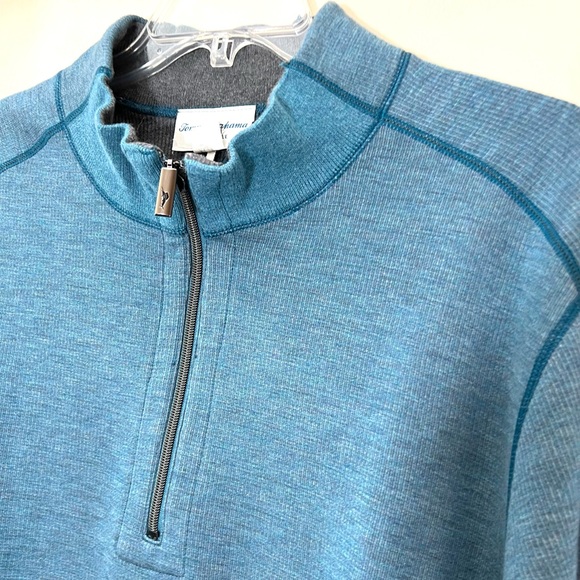 Tommy Bahama men’s reversible blue & grey ribbed quarter zip pullover sweater XL - Picture 5 of 16
